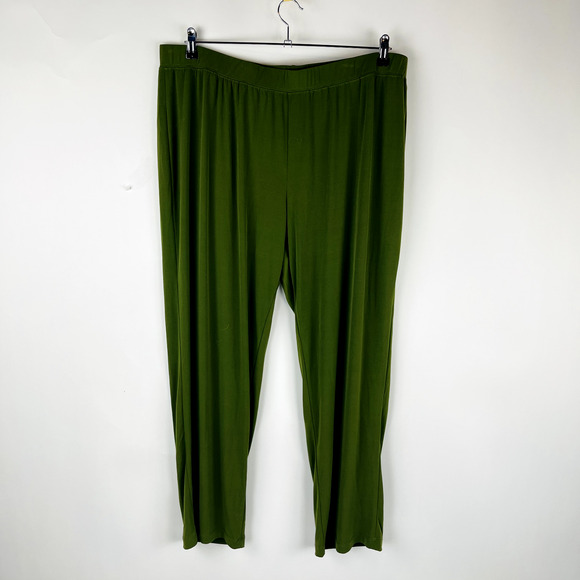 Susan Graver Sz 3XT Tall Plus Liquid Knit Pull On Wide Leg Pants Green - Picture 2 of 10
